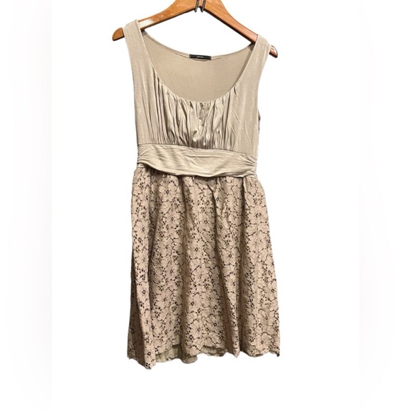 Beige Strapless Dress with Floral Lace Skirt - Picture 9 of 9